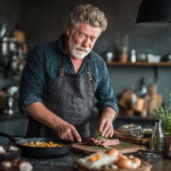 Літня жінка готує здорову їжу